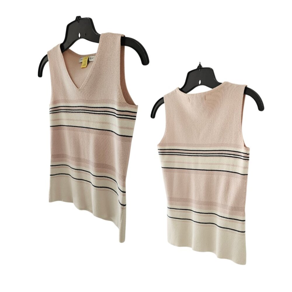 Petite Sophisticate Striped Sweater Set  | EUC | XSP | Pink Cream Navy - Picture 9 of 16